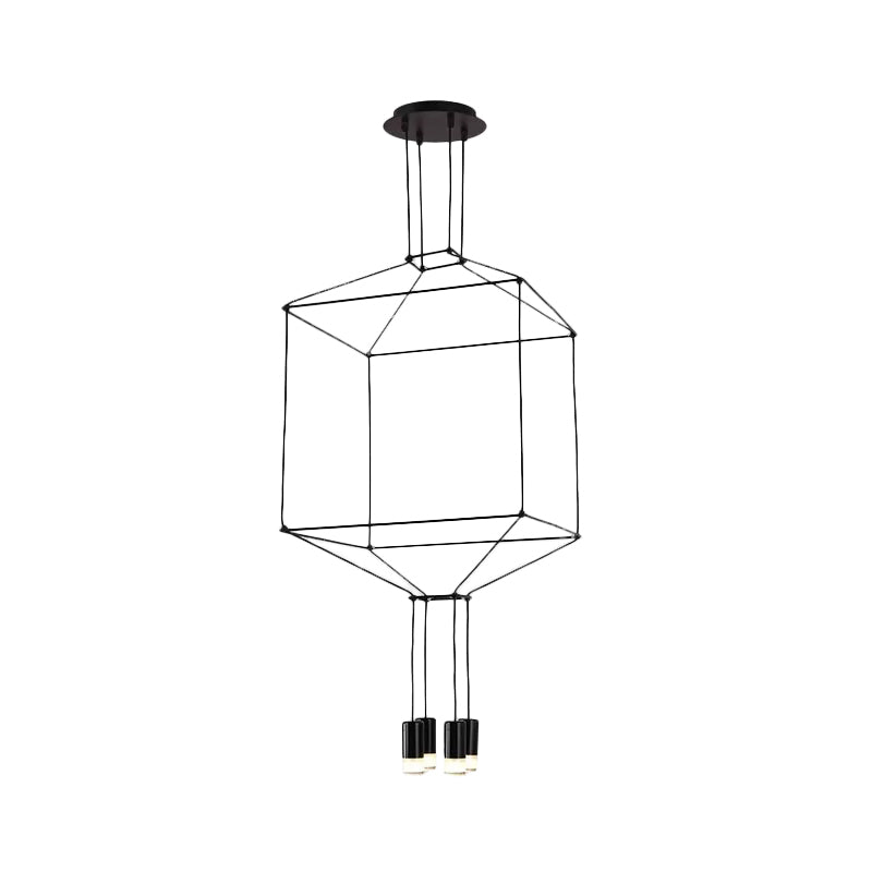 4/6/8 Heads Iron Pendant Light Industrial Black Hexagonal/Long Column 3D Structure Dining Room Chandelier 4 Black Long Column Clearhalo 'Cast Iron' 'Ceiling Lights' 'Chandeliers' 'Industrial Chandeliers' 'Industrial' 'Metal' 'Middle Century Chandeliers' 'Rustic Chandeliers' 'Tiffany' Lighting' 1969017