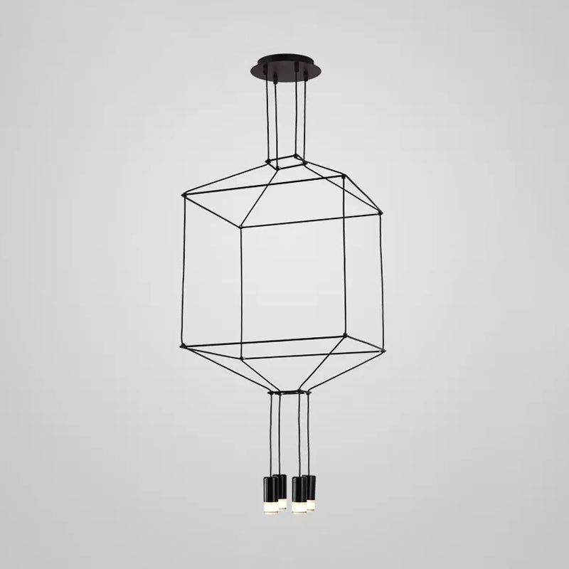 4/6/8 Heads Iron Pendant Light Industrial Black Hexagonal/Long Column 3D Structure Dining Room Chandelier Clearhalo 'Cast Iron' 'Ceiling Lights' 'Chandeliers' 'Industrial Chandeliers' 'Industrial' 'Metal' 'Middle Century Chandeliers' 'Rustic Chandeliers' 'Tiffany' Lighting' 1969018
