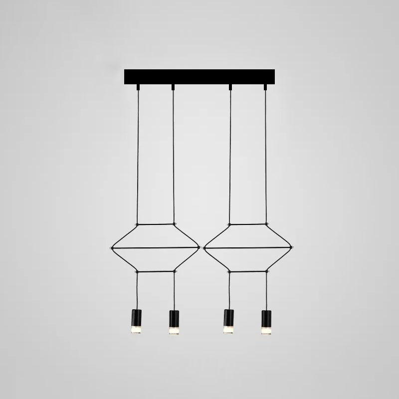 4/6/8 Heads Iron Pendant Light Industrial Black Hexagonal/Long Column 3D Structure Dining Room Chandelier Clearhalo 'Cast Iron' 'Ceiling Lights' 'Chandeliers' 'Industrial Chandeliers' 'Industrial' 'Metal' 'Middle Century Chandeliers' 'Rustic Chandeliers' 'Tiffany' Lighting' 1969021