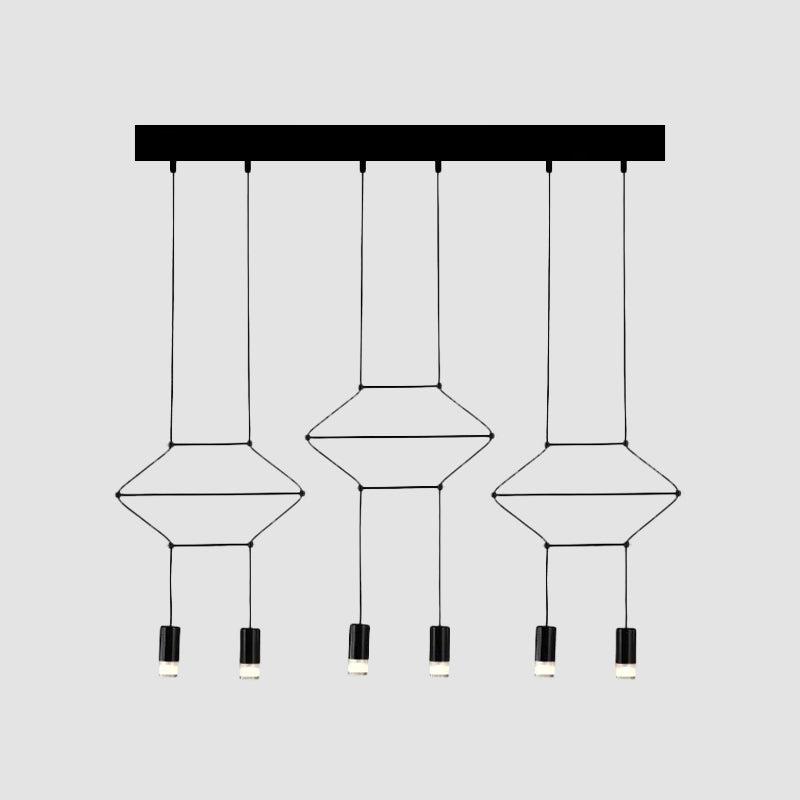 4/6/8 Heads Iron Pendant Light Industrial Black Hexagonal/Long Column 3D Structure Dining Room Chandelier Clearhalo 'Cast Iron' 'Ceiling Lights' 'Chandeliers' 'Industrial Chandeliers' 'Industrial' 'Metal' 'Middle Century Chandeliers' 'Rustic Chandeliers' 'Tiffany' Lighting' 1969024
