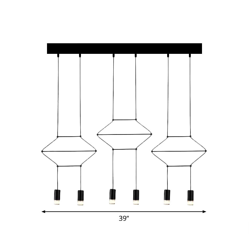 4/6/8 Heads Iron Pendant Light Industrial Black Hexagonal/Long Column 3D Structure Dining Room Chandelier Clearhalo 'Cast Iron' 'Ceiling Lights' 'Chandeliers' 'Industrial Chandeliers' 'Industrial' 'Metal' 'Middle Century Chandeliers' 'Rustic Chandeliers' 'Tiffany' Lighting' 1969025