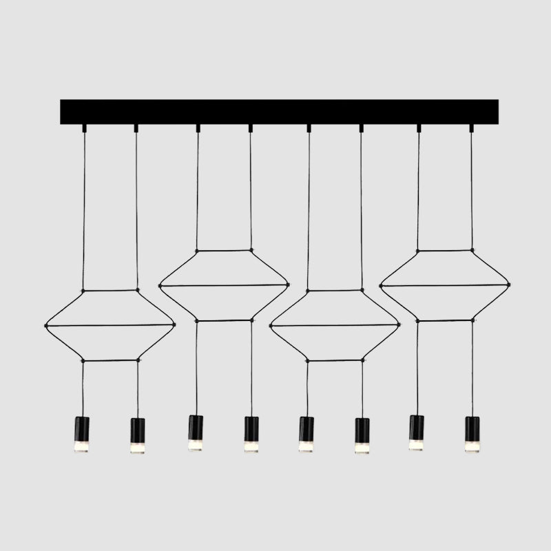 4/6/8 Heads Iron Pendant Light Industrial Black Hexagonal/Long Column 3D Structure Dining Room Chandelier Clearhalo 'Cast Iron' 'Ceiling Lights' 'Chandeliers' 'Industrial Chandeliers' 'Industrial' 'Metal' 'Middle Century Chandeliers' 'Rustic Chandeliers' 'Tiffany' Lighting' 1969028