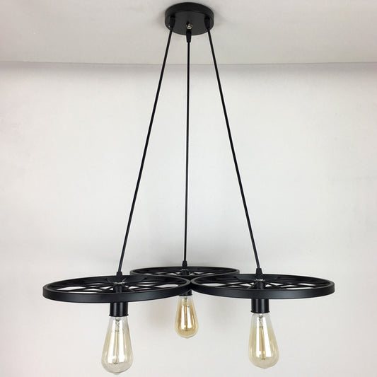 3/6 Lights Iron Hanging Chandelier Farmhouse Black Wheel Bistro Ceiling Pendant Lamp Clearhalo 'Cast Iron' 'Ceiling Lights' 'Chandeliers' 'Industrial Chandeliers' 'Industrial' 'Metal' 'Middle Century Chandeliers' 'Rustic Chandeliers' 'Tiffany' Lighting' 1969041