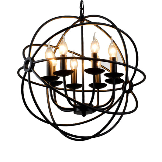 6 Bulbs Spherical Hanging Light Warehouse Black Iron Chandelier Pendant for Restaurant Clearhalo 'Cast Iron' 'Ceiling Lights' 'Chandeliers' 'Industrial Chandeliers' 'Industrial' 'Metal' 'Middle Century Chandeliers' 'Rustic Chandeliers' 'Tiffany' Lighting' 1969059