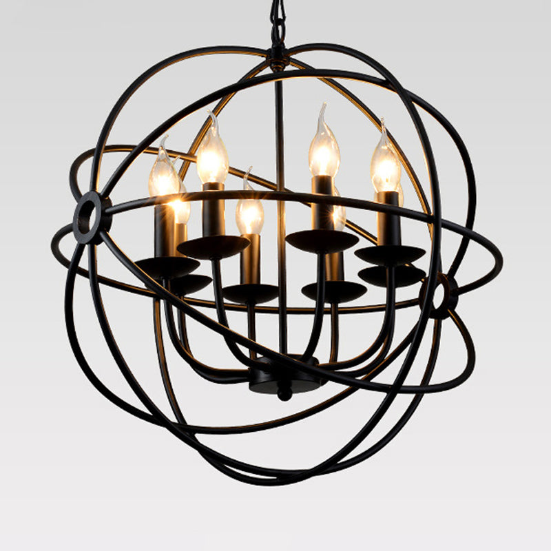 6 Bulbs Spherical Hanging Light Warehouse Black Iron Chandelier Pendant for Restaurant Clearhalo 'Cast Iron' 'Ceiling Lights' 'Chandeliers' 'Industrial Chandeliers' 'Industrial' 'Metal' 'Middle Century Chandeliers' 'Rustic Chandeliers' 'Tiffany' Lighting' 1969060