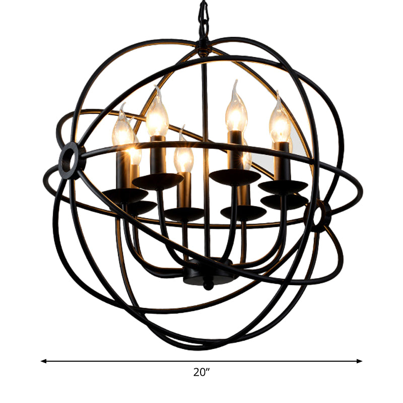 6 Bulbs Spherical Hanging Light Warehouse Black Iron Chandelier Pendant for Restaurant Clearhalo 'Cast Iron' 'Ceiling Lights' 'Chandeliers' 'Industrial Chandeliers' 'Industrial' 'Metal' 'Middle Century Chandeliers' 'Rustic Chandeliers' 'Tiffany' Lighting' 1969061