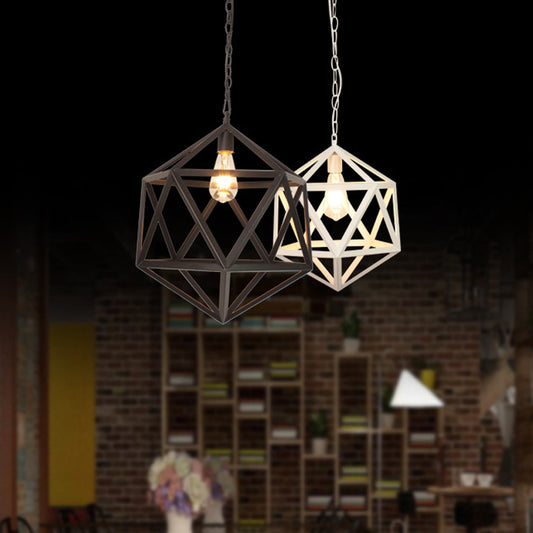 14"/16" Wide 1-Light Pendulum Light Industrial Dining Table Suspension Pendant with Geometric Iron Cage in Black Black Clearhalo 'Art Deco Pendants' 'Black' 'Cast Iron' 'Ceiling Lights' 'Ceramic' 'Crystal' 'Industrial Pendants' 'Industrial' 'Metal' 'Middle Century Pendants' 'Pendant Lights' 'Pendants' 'Rustic Pendants' 'Tiffany' Lighting' 1969108
