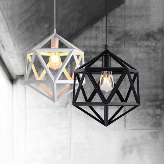 14"/16" Wide 1-Light Pendulum Light Industrial Dining Table Suspension Pendant with Geometric Iron Cage in Black Clearhalo 'Art Deco Pendants' 'Black' 'Cast Iron' 'Ceiling Lights' 'Ceramic' 'Crystal' 'Industrial Pendants' 'Industrial' 'Metal' 'Middle Century Pendants' 'Pendant Lights' 'Pendants' 'Rustic Pendants' 'Tiffany' Lighting' 1969109