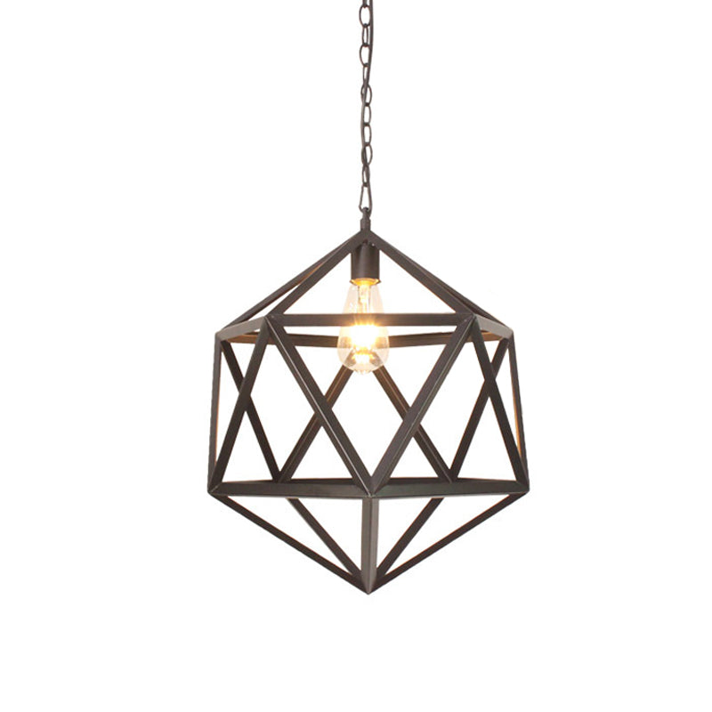 14"/16" Wide 1-Light Pendulum Light Industrial Dining Table Suspension Pendant with Geometric Iron Cage in Black Clearhalo 'Art Deco Pendants' 'Black' 'Cast Iron' 'Ceiling Lights' 'Ceramic' 'Crystal' 'Industrial Pendants' 'Industrial' 'Metal' 'Middle Century Pendants' 'Pendant Lights' 'Pendants' 'Rustic Pendants' 'Tiffany' Lighting' 1969111