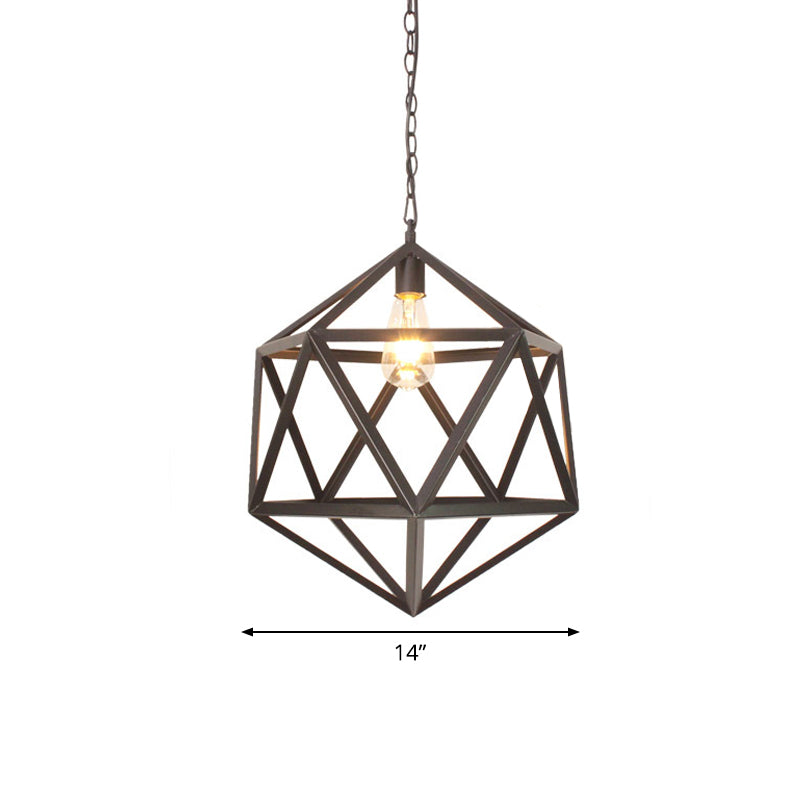 14"/16" Wide 1-Light Pendulum Light Industrial Dining Table Suspension Pendant with Geometric Iron Cage in Black Clearhalo 'Art Deco Pendants' 'Black' 'Cast Iron' 'Ceiling Lights' 'Ceramic' 'Crystal' 'Industrial Pendants' 'Industrial' 'Metal' 'Middle Century Pendants' 'Pendant Lights' 'Pendants' 'Rustic Pendants' 'Tiffany' Lighting' 1969112