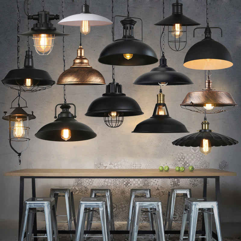 1-Light Bowl/Cage/Barn Pendant Lamp Industrial-Style Black Iron Suspension Lighting for Restaurant Clearhalo 'Art Deco Pendants' 'Black' 'Cast Iron' 'Ceiling Lights' 'Ceramic' 'Crystal' 'Industrial Pendants' 'Industrial' 'Metal' 'Middle Century Pendants' 'Pendant Lights' 'Pendants' 'Rustic Pendants' 'Tiffany' Lighting' 1969150