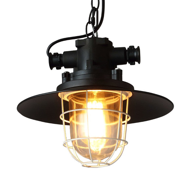 1-Light Bowl/Cage/Barn Pendant Lamp Industrial-Style Black Iron Suspension Lighting for Restaurant Clearhalo 'Art Deco Pendants' 'Black' 'Cast Iron' 'Ceiling Lights' 'Ceramic' 'Crystal' 'Industrial Pendants' 'Industrial' 'Metal' 'Middle Century Pendants' 'Pendant Lights' 'Pendants' 'Rustic Pendants' 'Tiffany' Lighting' 1969155