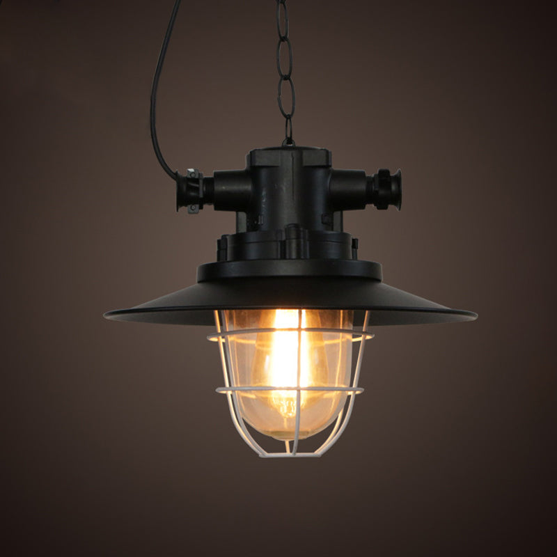 1-Light Bowl/Cage/Barn Pendant Lamp Industrial-Style Black Iron Suspension Lighting for Restaurant Clearhalo 'Art Deco Pendants' 'Black' 'Cast Iron' 'Ceiling Lights' 'Ceramic' 'Crystal' 'Industrial Pendants' 'Industrial' 'Metal' 'Middle Century Pendants' 'Pendant Lights' 'Pendants' 'Rustic Pendants' 'Tiffany' Lighting' 1969156