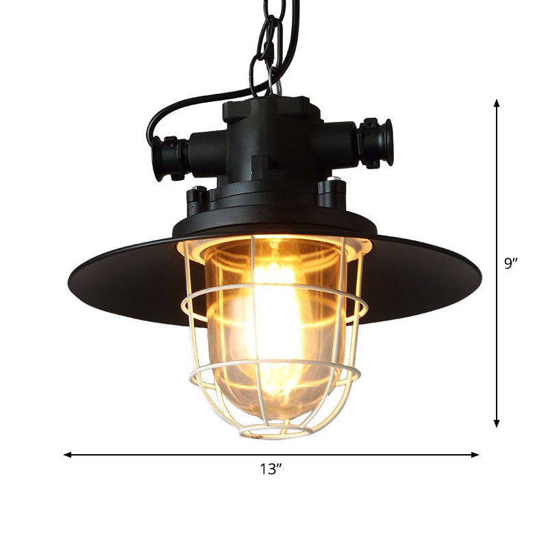 1-Light Bowl/Cage/Barn Pendant Lamp Industrial-Style Black Iron Suspension Lighting for Restaurant Clearhalo 'Art Deco Pendants' 'Black' 'Cast Iron' 'Ceiling Lights' 'Ceramic' 'Crystal' 'Industrial Pendants' 'Industrial' 'Metal' 'Middle Century Pendants' 'Pendant Lights' 'Pendants' 'Rustic Pendants' 'Tiffany' Lighting' 1969157