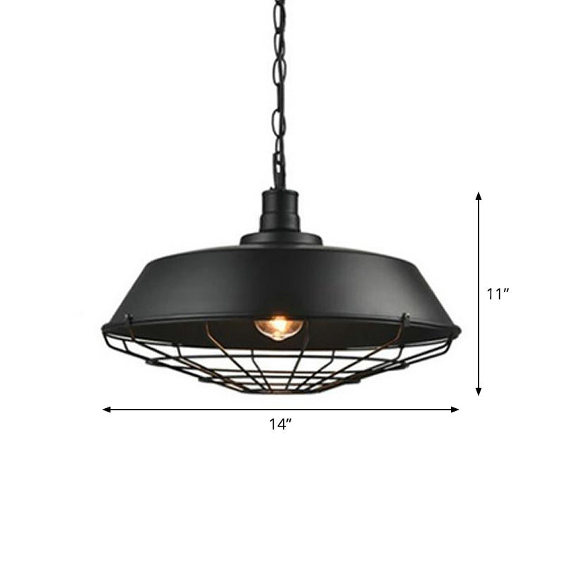 1-Light Bowl/Cage/Barn Pendant Lamp Industrial-Style Black Iron Suspension Lighting for Restaurant Clearhalo 'Art Deco Pendants' 'Black' 'Cast Iron' 'Ceiling Lights' 'Ceramic' 'Crystal' 'Industrial Pendants' 'Industrial' 'Metal' 'Middle Century Pendants' 'Pendant Lights' 'Pendants' 'Rustic Pendants' 'Tiffany' Lighting' 1969163