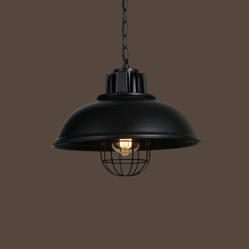 1-Light Bowl/Cage/Barn Pendant Lamp Industrial-Style Black Iron Suspension Lighting for Restaurant Clearhalo 'Art Deco Pendants' 'Black' 'Cast Iron' 'Ceiling Lights' 'Ceramic' 'Crystal' 'Industrial Pendants' 'Industrial' 'Metal' 'Middle Century Pendants' 'Pendant Lights' 'Pendants' 'Rustic Pendants' 'Tiffany' Lighting' 1969168