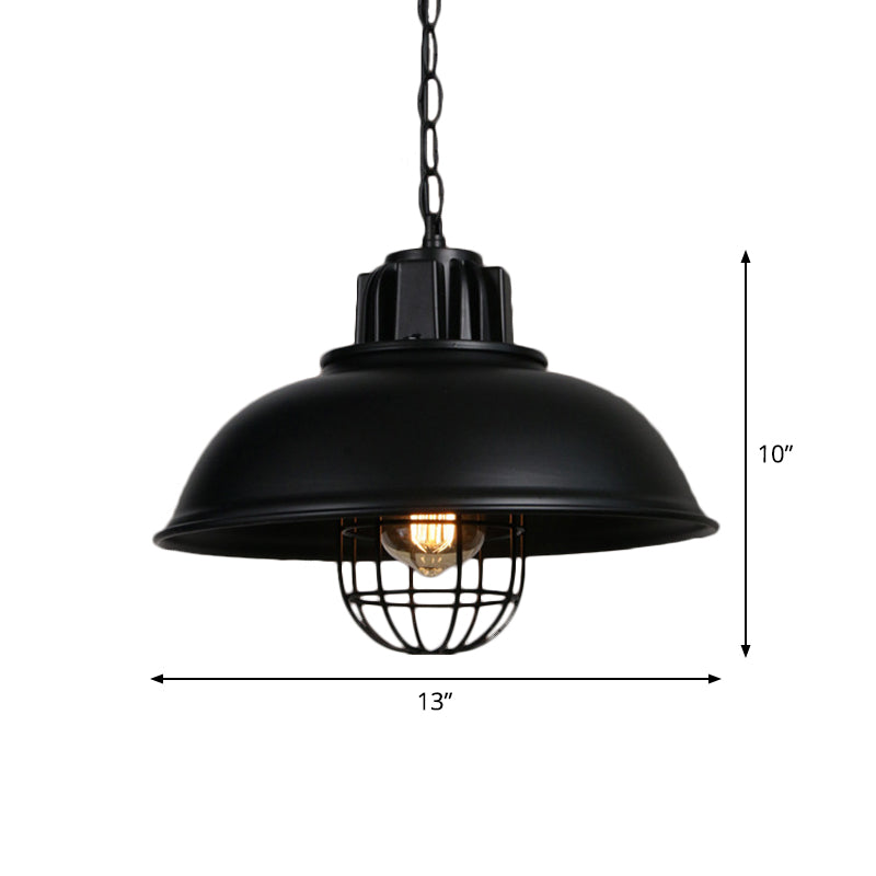1-Light Bowl/Cage/Barn Pendant Lamp Industrial-Style Black Iron Suspension Lighting for Restaurant Clearhalo 'Art Deco Pendants' 'Black' 'Cast Iron' 'Ceiling Lights' 'Ceramic' 'Crystal' 'Industrial Pendants' 'Industrial' 'Metal' 'Middle Century Pendants' 'Pendant Lights' 'Pendants' 'Rustic Pendants' 'Tiffany' Lighting' 1969169