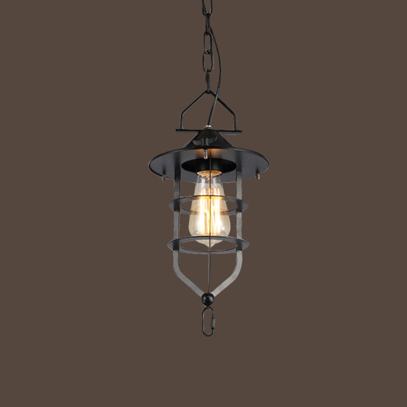 1-Light Bowl/Cage/Barn Pendant Lamp Industrial-Style Black Iron Suspension Lighting for Restaurant Clearhalo 'Art Deco Pendants' 'Black' 'Cast Iron' 'Ceiling Lights' 'Ceramic' 'Crystal' 'Industrial Pendants' 'Industrial' 'Metal' 'Middle Century Pendants' 'Pendant Lights' 'Pendants' 'Rustic Pendants' 'Tiffany' Lighting' 1969174