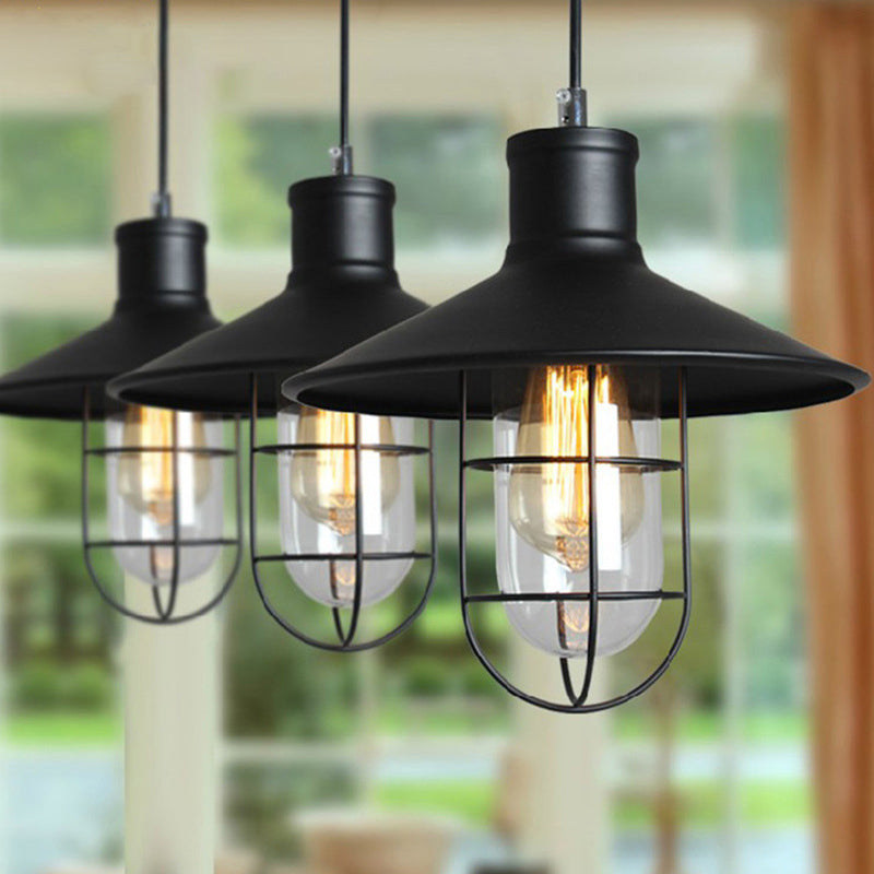 Saucer Dining Room Pendulum Light Rustic Iron 1 Bulb 10.5"/14" Wide Black Pendant Lamp with Extra 2-Shade Guard Clearhalo 'Art Deco Pendants' 'Black' 'Cast Iron' 'Ceiling Lights' 'Ceramic' 'Crystal' 'Industrial Pendants' 'Industrial' 'Metal' 'Middle Century Pendants' 'Pendant Lights' 'Pendants' 'Rustic Pendants' 'Tiffany' Lighting' 1969177