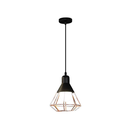 Black and Rose Gold 1-Bulb Drop Pendant Loft Style Iron Cone/Cage Ceiling Hang Light over Dining Table Clearhalo 'Art Deco Pendants' 'Black' 'Cast Iron' 'Ceiling Lights' 'Ceramic' 'Crystal' 'Industrial Pendants' 'Industrial' 'Metal' 'Middle Century Pendants' 'Pendant Lights' 'Pendants' 'Rustic Pendants' 'Tiffany' Lighting' 1969200