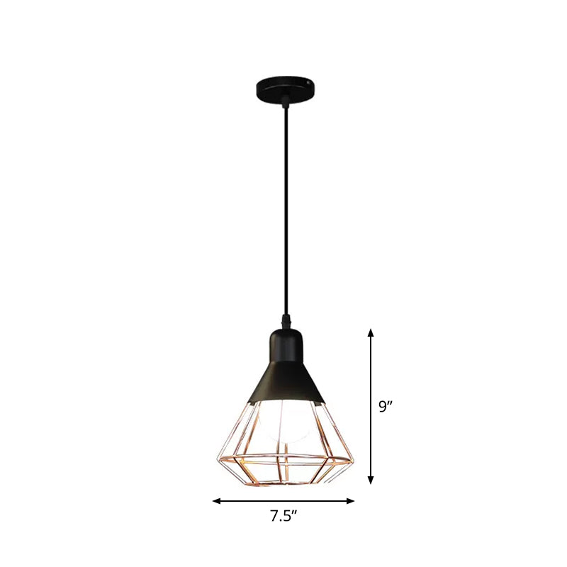 Black and Rose Gold 1-Bulb Drop Pendant Loft Style Iron Cone/Cage Ceiling Hang Light over Dining Table Clearhalo 'Art Deco Pendants' 'Black' 'Cast Iron' 'Ceiling Lights' 'Ceramic' 'Crystal' 'Industrial Pendants' 'Industrial' 'Metal' 'Middle Century Pendants' 'Pendant Lights' 'Pendants' 'Rustic Pendants' 'Tiffany' Lighting' 1969201