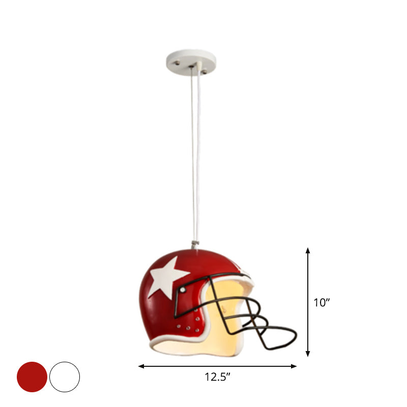 Resin Soccer Helmet Ceiling Pendant Industrial Single Restaurant Suspension Light in Red/White Clearhalo 'Art Deco Pendants' 'Cast Iron' 'Ceiling Lights' 'Ceramic' 'Crystal' 'Industrial Pendants' 'Industrial' 'Metal' 'Middle Century Pendants' 'Pendant Lights' 'Pendants' 'Tiffany' Lighting' 1969211