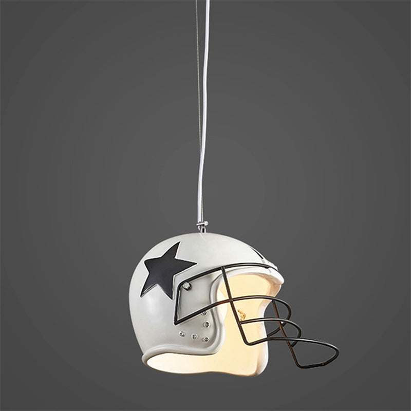 Resin Soccer Helmet Ceiling Pendant Industrial Single Restaurant Suspension Light in Red/White Clearhalo 'Art Deco Pendants' 'Cast Iron' 'Ceiling Lights' 'Ceramic' 'Crystal' 'Industrial Pendants' 'Industrial' 'Metal' 'Middle Century Pendants' 'Pendant Lights' 'Pendants' 'Tiffany' Lighting' 1969215