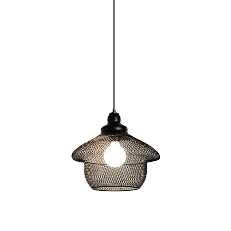 1-Light Dome/Bell/Oval Mesh Drop Pendant Loft Style Black Iron Ceiling Suspension Lamp for Dining Room Clearhalo 'Art Deco Pendants' 'Black' 'Cast Iron' 'Ceiling Lights' 'Ceramic' 'Crystal' 'Industrial Pendants' 'Industrial' 'Metal' 'Middle Century Pendants' 'Pendant Lights' 'Pendants' 'Rustic Pendants' 'Tiffany' Lighting' 1969218