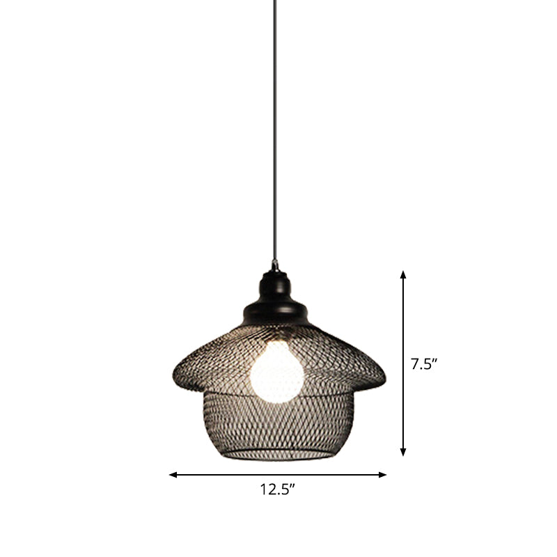 1-Light Dome/Bell/Oval Mesh Drop Pendant Loft Style Black Iron Ceiling Suspension Lamp for Dining Room Clearhalo 'Art Deco Pendants' 'Black' 'Cast Iron' 'Ceiling Lights' 'Ceramic' 'Crystal' 'Industrial Pendants' 'Industrial' 'Metal' 'Middle Century Pendants' 'Pendant Lights' 'Pendants' 'Rustic Pendants' 'Tiffany' Lighting' 1969220