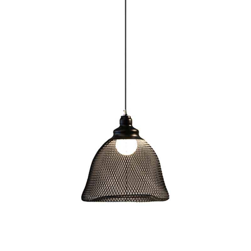 1-Light Dome/Bell/Oval Mesh Drop Pendant Loft Style Black Iron Ceiling Suspension Lamp for Dining Room Black B Clearhalo 'Art Deco Pendants' 'Black' 'Cast Iron' 'Ceiling Lights' 'Ceramic' 'Crystal' 'Industrial Pendants' 'Industrial' 'Metal' 'Middle Century Pendants' 'Pendant Lights' 'Pendants' 'Rustic Pendants' 'Tiffany' Lighting' 1969221