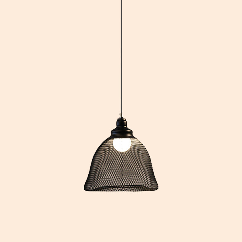 1-Light Dome/Bell/Oval Mesh Drop Pendant Loft Style Black Iron Ceiling Suspension Lamp for Dining Room Clearhalo 'Art Deco Pendants' 'Black' 'Cast Iron' 'Ceiling Lights' 'Ceramic' 'Crystal' 'Industrial Pendants' 'Industrial' 'Metal' 'Middle Century Pendants' 'Pendant Lights' 'Pendants' 'Rustic Pendants' 'Tiffany' Lighting' 1969222