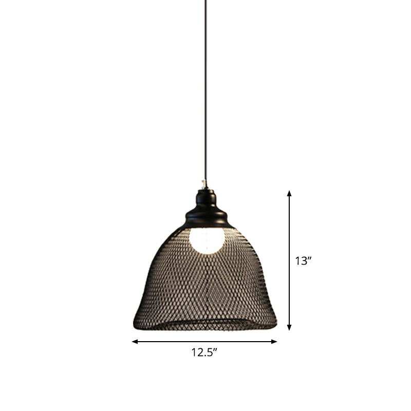 1-Light Dome/Bell/Oval Mesh Drop Pendant Loft Style Black Iron Ceiling Suspension Lamp for Dining Room Clearhalo 'Art Deco Pendants' 'Black' 'Cast Iron' 'Ceiling Lights' 'Ceramic' 'Crystal' 'Industrial Pendants' 'Industrial' 'Metal' 'Middle Century Pendants' 'Pendant Lights' 'Pendants' 'Rustic Pendants' 'Tiffany' Lighting' 1969223