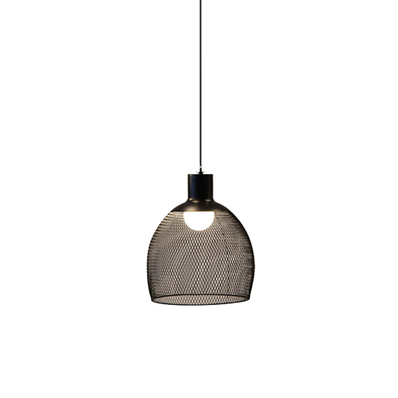 1-Light Dome/Bell/Oval Mesh Drop Pendant Loft Style Black Iron Ceiling Suspension Lamp for Dining Room Black C Clearhalo 'Art Deco Pendants' 'Black' 'Cast Iron' 'Ceiling Lights' 'Ceramic' 'Crystal' 'Industrial Pendants' 'Industrial' 'Metal' 'Middle Century Pendants' 'Pendant Lights' 'Pendants' 'Rustic Pendants' 'Tiffany' Lighting' 1969224