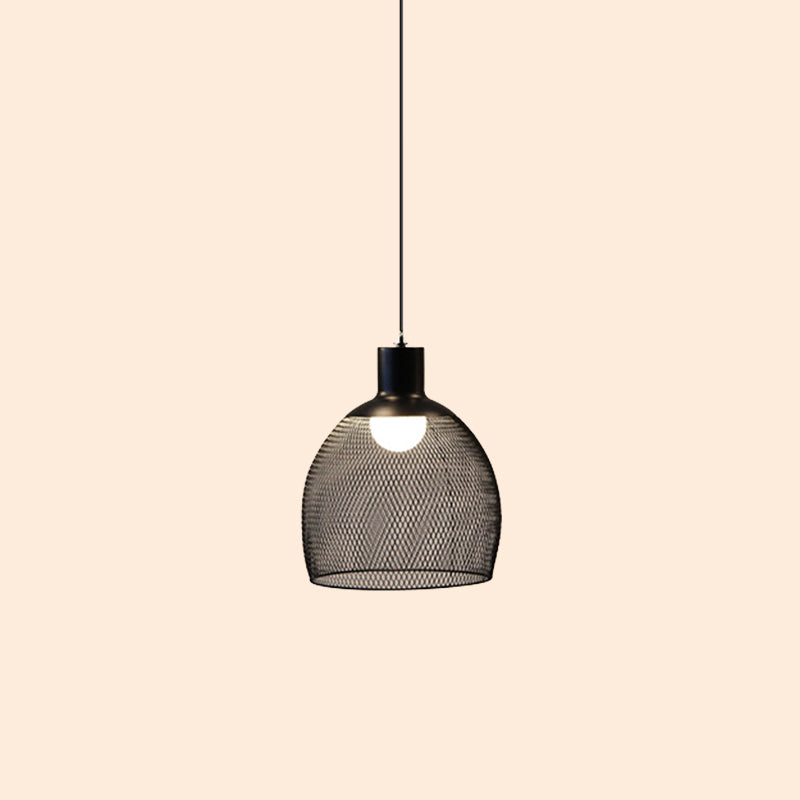 1-Light Dome/Bell/Oval Mesh Drop Pendant Loft Style Black Iron Ceiling Suspension Lamp for Dining Room Clearhalo 'Art Deco Pendants' 'Black' 'Cast Iron' 'Ceiling Lights' 'Ceramic' 'Crystal' 'Industrial Pendants' 'Industrial' 'Metal' 'Middle Century Pendants' 'Pendant Lights' 'Pendants' 'Rustic Pendants' 'Tiffany' Lighting' 1969225