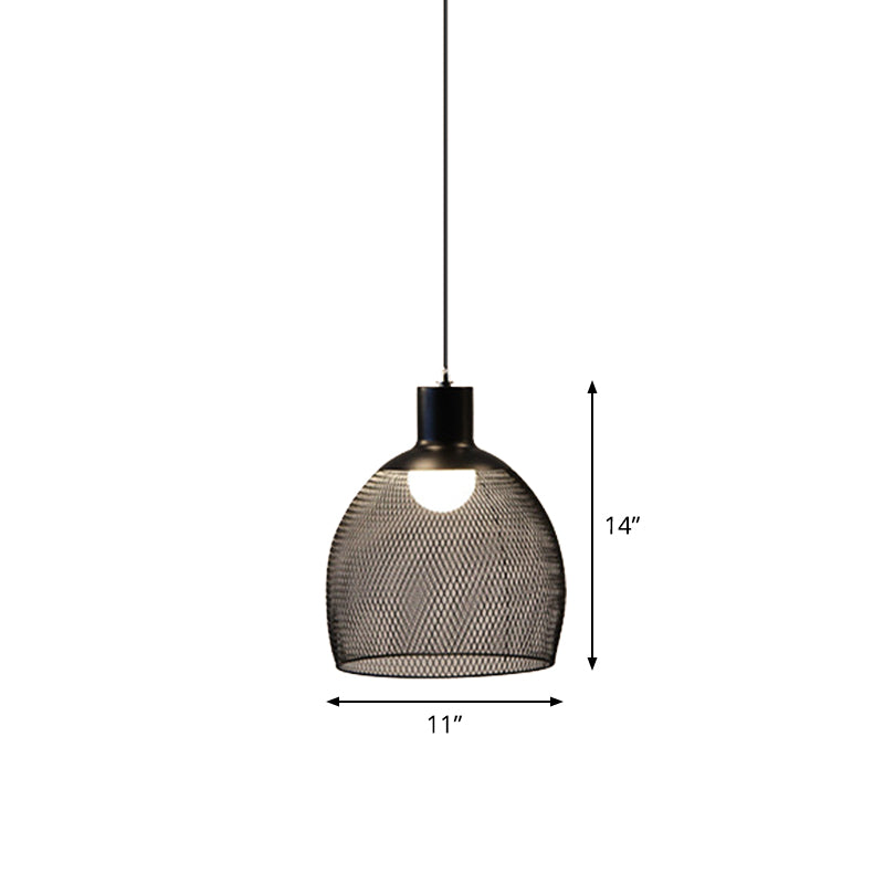 1-Light Dome/Bell/Oval Mesh Drop Pendant Loft Style Black Iron Ceiling Suspension Lamp for Dining Room Clearhalo 'Art Deco Pendants' 'Black' 'Cast Iron' 'Ceiling Lights' 'Ceramic' 'Crystal' 'Industrial Pendants' 'Industrial' 'Metal' 'Middle Century Pendants' 'Pendant Lights' 'Pendants' 'Rustic Pendants' 'Tiffany' Lighting' 1969226