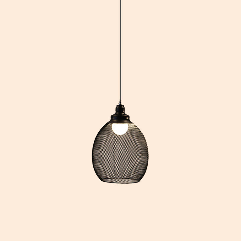 1-Light Dome/Bell/Oval Mesh Drop Pendant Loft Style Black Iron Ceiling Suspension Lamp for Dining Room Clearhalo 'Art Deco Pendants' 'Black' 'Cast Iron' 'Ceiling Lights' 'Ceramic' 'Crystal' 'Industrial Pendants' 'Industrial' 'Metal' 'Middle Century Pendants' 'Pendant Lights' 'Pendants' 'Rustic Pendants' 'Tiffany' Lighting' 1969228
