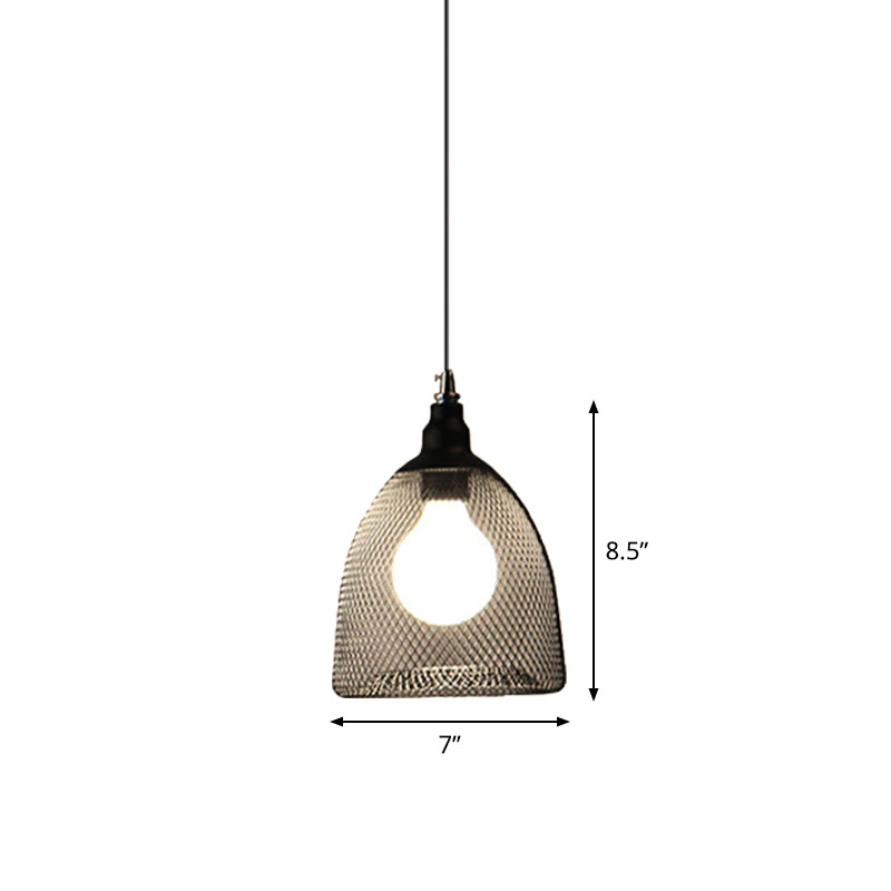 1-Light Dome/Bell/Oval Mesh Drop Pendant Loft Style Black Iron Ceiling Suspension Lamp for Dining Room Clearhalo 'Art Deco Pendants' 'Black' 'Cast Iron' 'Ceiling Lights' 'Ceramic' 'Crystal' 'Industrial Pendants' 'Industrial' 'Metal' 'Middle Century Pendants' 'Pendant Lights' 'Pendants' 'Rustic Pendants' 'Tiffany' Lighting' 1969232