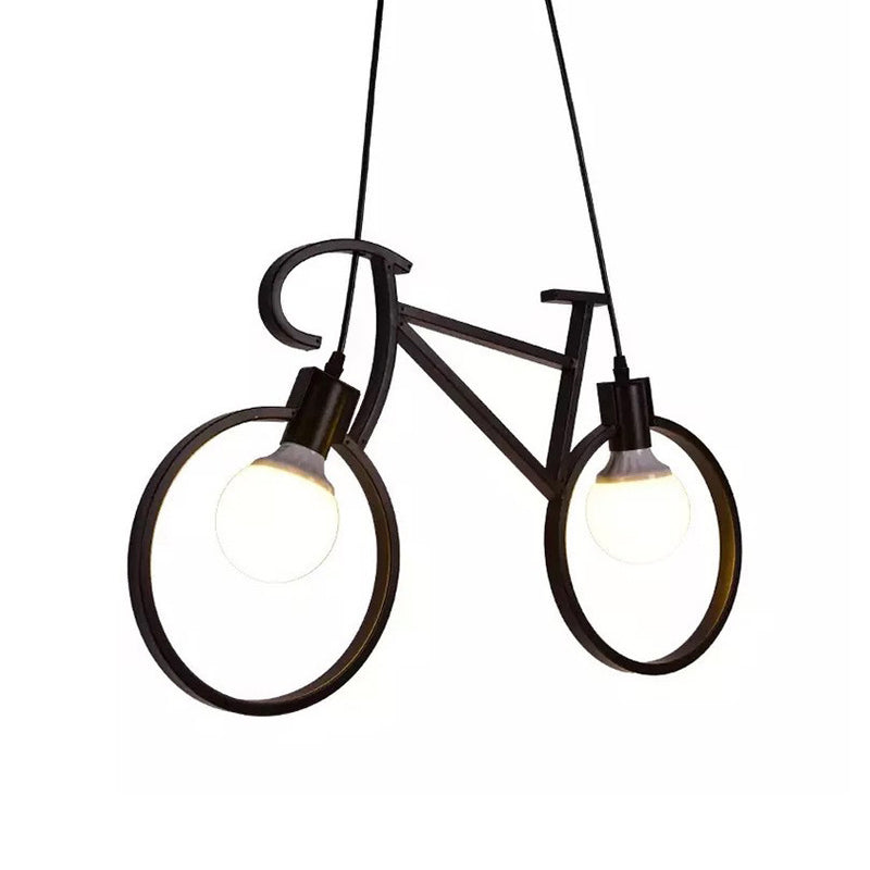 Bicycle Boys Bedroom Multi Light Pendant Industrial Iron 2 Heads Black/White Ceiling Hang Lamp, 20.5"/24.5" W Clearhalo 'Art Deco Pendants' 'Black' 'Cast Iron' 'Ceiling Lights' 'Ceramic' 'Crystal' 'Industrial Pendants' 'Industrial' 'Metal' 'Middle Century Pendants' 'Pendant Lights' 'Pendants' 'Rustic Pendants' 'Tiffany' Lighting' 1969246