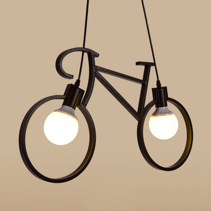 Bicycle Boys Bedroom Multi Light Pendant Industrial Iron 2 Heads Black/White Ceiling Hang Lamp, 20.5"/24.5" W Clearhalo 'Art Deco Pendants' 'Black' 'Cast Iron' 'Ceiling Lights' 'Ceramic' 'Crystal' 'Industrial Pendants' 'Industrial' 'Metal' 'Middle Century Pendants' 'Pendant Lights' 'Pendants' 'Rustic Pendants' 'Tiffany' Lighting' 1969247