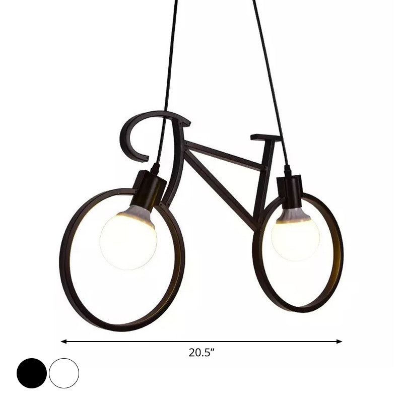 Bicycle Boys Bedroom Multi Light Pendant Industrial Iron 2 Heads Black/White Ceiling Hang Lamp, 20.5"/24.5" W Clearhalo 'Art Deco Pendants' 'Black' 'Cast Iron' 'Ceiling Lights' 'Ceramic' 'Crystal' 'Industrial Pendants' 'Industrial' 'Metal' 'Middle Century Pendants' 'Pendant Lights' 'Pendants' 'Rustic Pendants' 'Tiffany' Lighting' 1969248