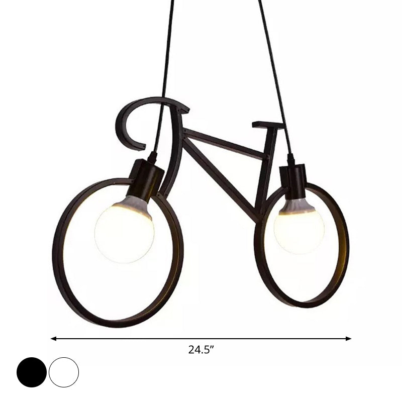Bicycle Boys Bedroom Multi Light Pendant Industrial Iron 2 Heads Black/White Ceiling Hang Lamp, 20.5"/24.5" W Clearhalo 'Art Deco Pendants' 'Black' 'Cast Iron' 'Ceiling Lights' 'Ceramic' 'Crystal' 'Industrial Pendants' 'Industrial' 'Metal' 'Middle Century Pendants' 'Pendant Lights' 'Pendants' 'Rustic Pendants' 'Tiffany' Lighting' 1969249