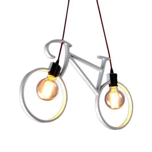Bicycle Boys Bedroom Multi Light Pendant Industrial Iron 2 Heads Black/White Ceiling Hang Lamp, 20.5"/24.5" W White Clearhalo 'Art Deco Pendants' 'Black' 'Cast Iron' 'Ceiling Lights' 'Ceramic' 'Crystal' 'Industrial Pendants' 'Industrial' 'Metal' 'Middle Century Pendants' 'Pendant Lights' 'Pendants' 'Rustic Pendants' 'Tiffany' Lighting' 1969250