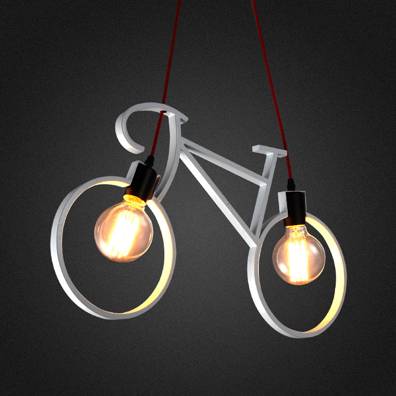 Bicycle Boys Bedroom Multi Light Pendant Industrial Iron 2 Heads Black/White Ceiling Hang Lamp, 20.5"/24.5" W Clearhalo 'Art Deco Pendants' 'Black' 'Cast Iron' 'Ceiling Lights' 'Ceramic' 'Crystal' 'Industrial Pendants' 'Industrial' 'Metal' 'Middle Century Pendants' 'Pendant Lights' 'Pendants' 'Rustic Pendants' 'Tiffany' Lighting' 1969251