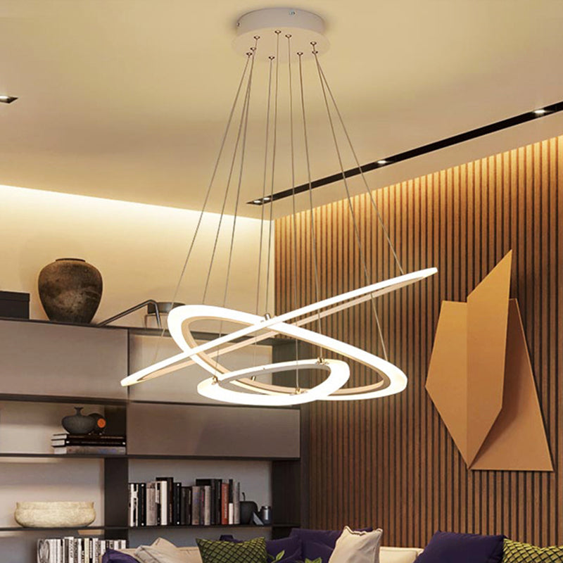 Dining Room LED Pendant Light Minimalist White Chandelier with 2/3-Tier Triangle/Round Acrylic Shade White 3 Tiers Triangle Clearhalo 'Ceiling Lights' 'Chandeliers' 'Modern Chandeliers' 'Modern' Lighting' 1969252