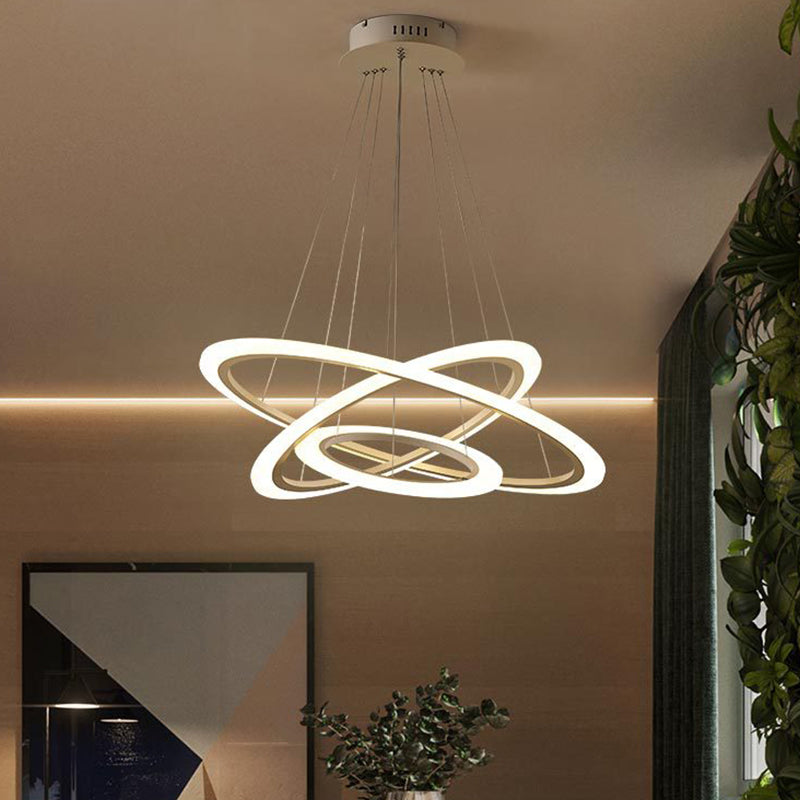 Dining Room LED Pendant Light Minimalist White Chandelier with 2/3-Tier Triangle/Round Acrylic Shade Clearhalo 'Ceiling Lights' 'Chandeliers' 'Modern Chandeliers' 'Modern' Lighting' 1969253
