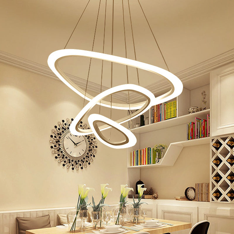 Dining Room LED Pendant Light Minimalist White Chandelier with 2/3-Tier Triangle/Round Acrylic Shade Clearhalo 'Ceiling Lights' 'Chandeliers' 'Modern Chandeliers' 'Modern' Lighting' 1969255