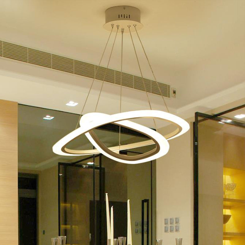 Dining Room LED Pendant Light Minimalist White Chandelier with 2/3-Tier Triangle/Round Acrylic Shade White 2 Tiers Triangle Clearhalo 'Ceiling Lights' 'Chandeliers' 'Modern Chandeliers' 'Modern' Lighting' 1969258