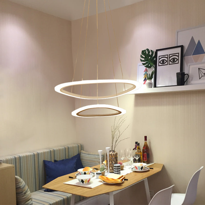Dining Room LED Pendant Light Minimalist White Chandelier with 2/3-Tier Triangle/Round Acrylic Shade Clearhalo 'Ceiling Lights' 'Chandeliers' 'Modern Chandeliers' 'Modern' Lighting' 1969259