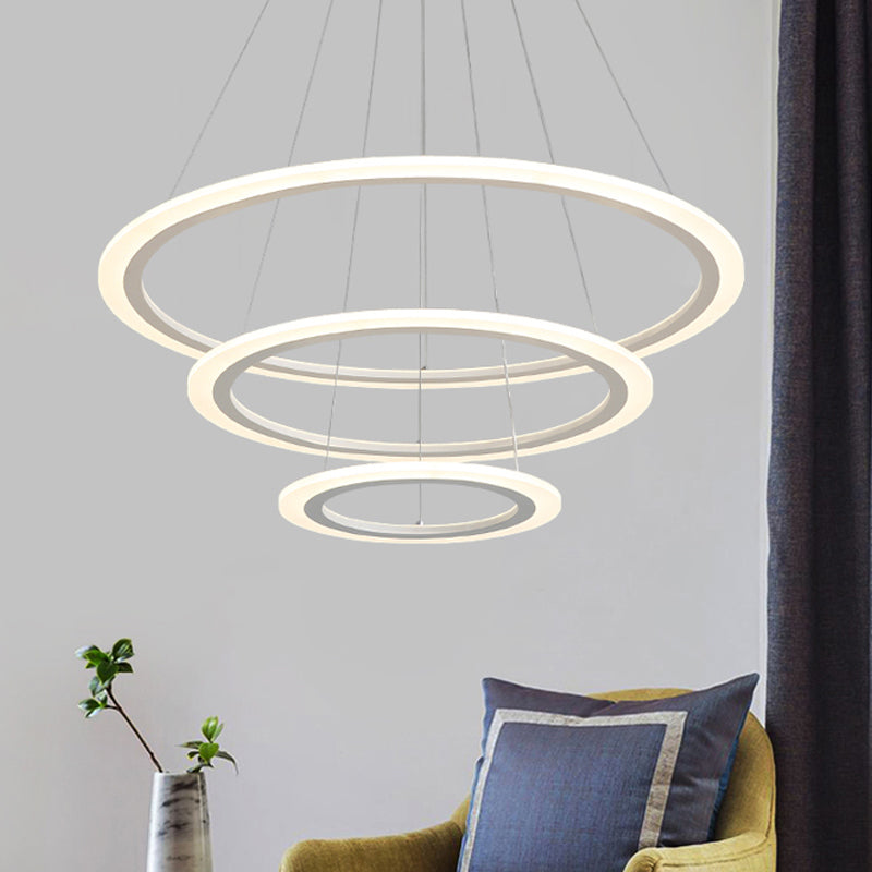 Dining Room LED Pendant Light Minimalist White Chandelier with 2/3-Tier Triangle/Round Acrylic Shade White 3 Tiers Round Clearhalo 'Ceiling Lights' 'Chandeliers' 'Modern Chandeliers' 'Modern' Lighting' 1969262