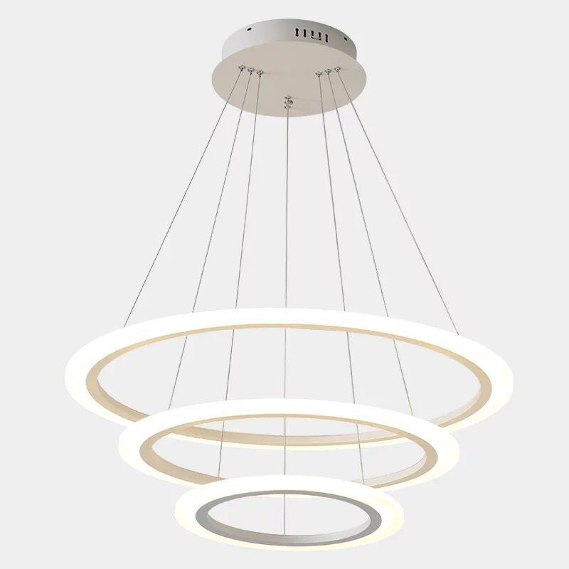 Dining Room LED Pendant Light Minimalist White Chandelier with 2/3-Tier Triangle/Round Acrylic Shade Clearhalo 'Ceiling Lights' 'Chandeliers' 'Modern Chandeliers' 'Modern' Lighting' 1969264